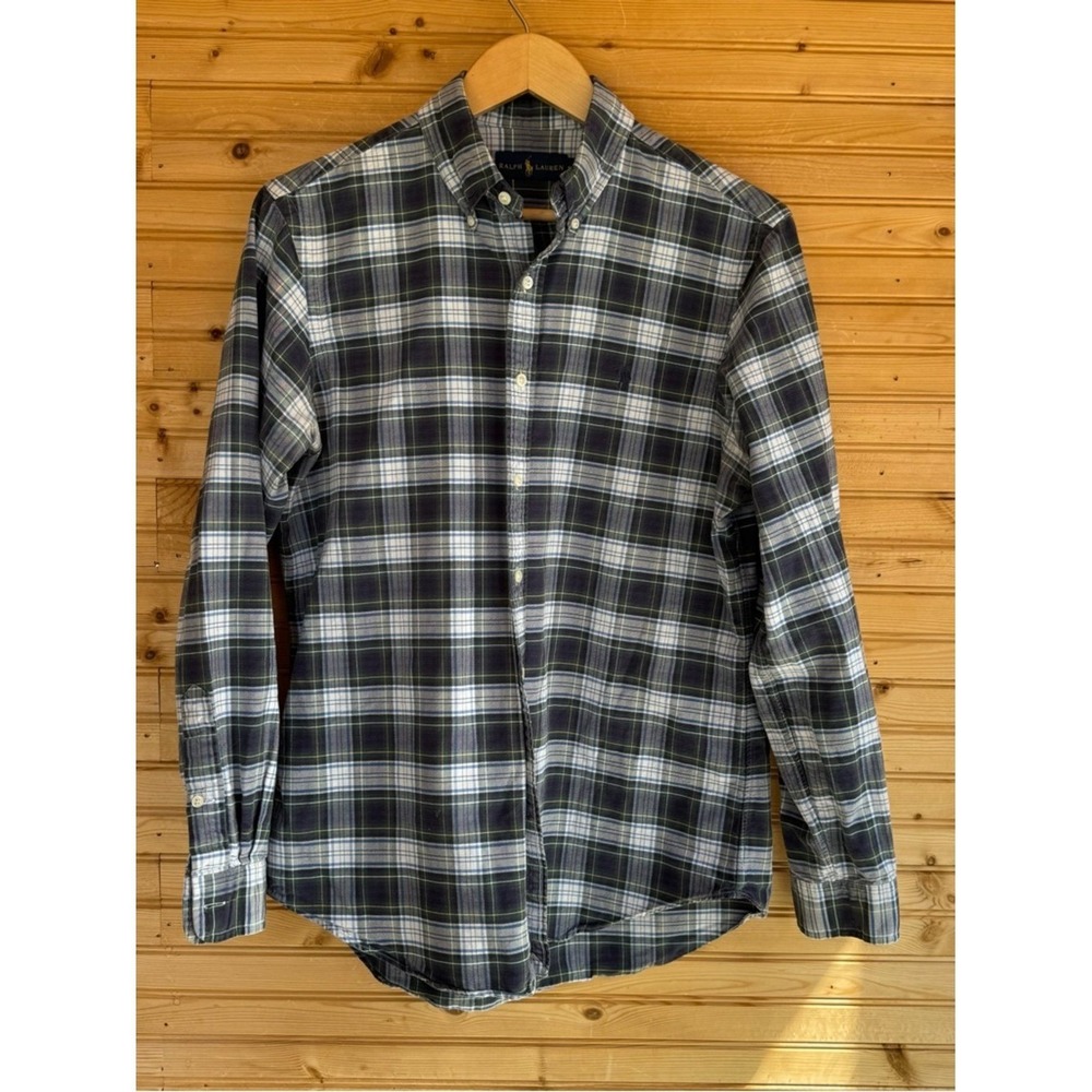 Ralph Lauren Shirt Plaid Button-Down Green Purple Blue Polo Horse Medium Preppy